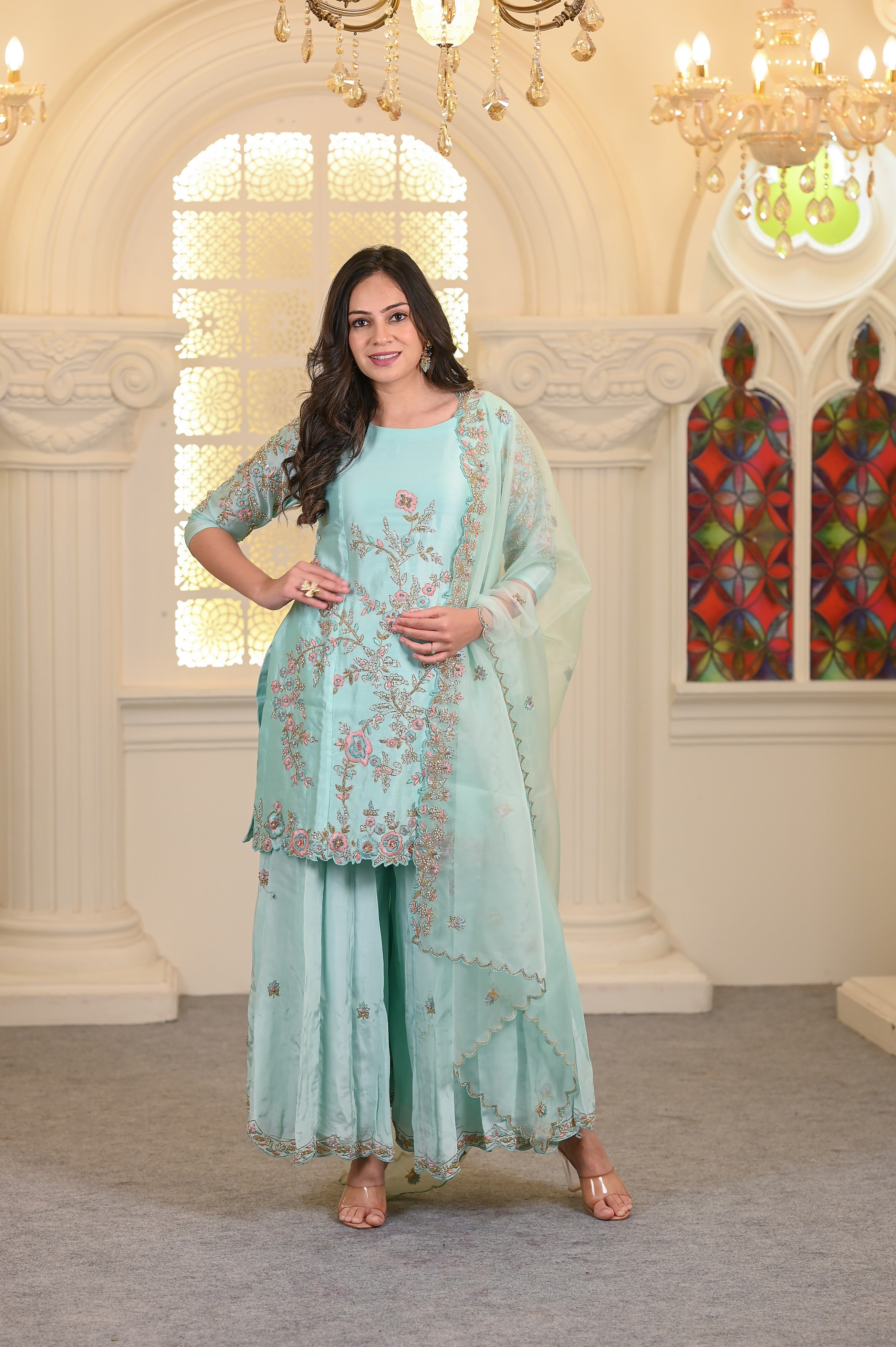 Aqua Blue Sharara Set
