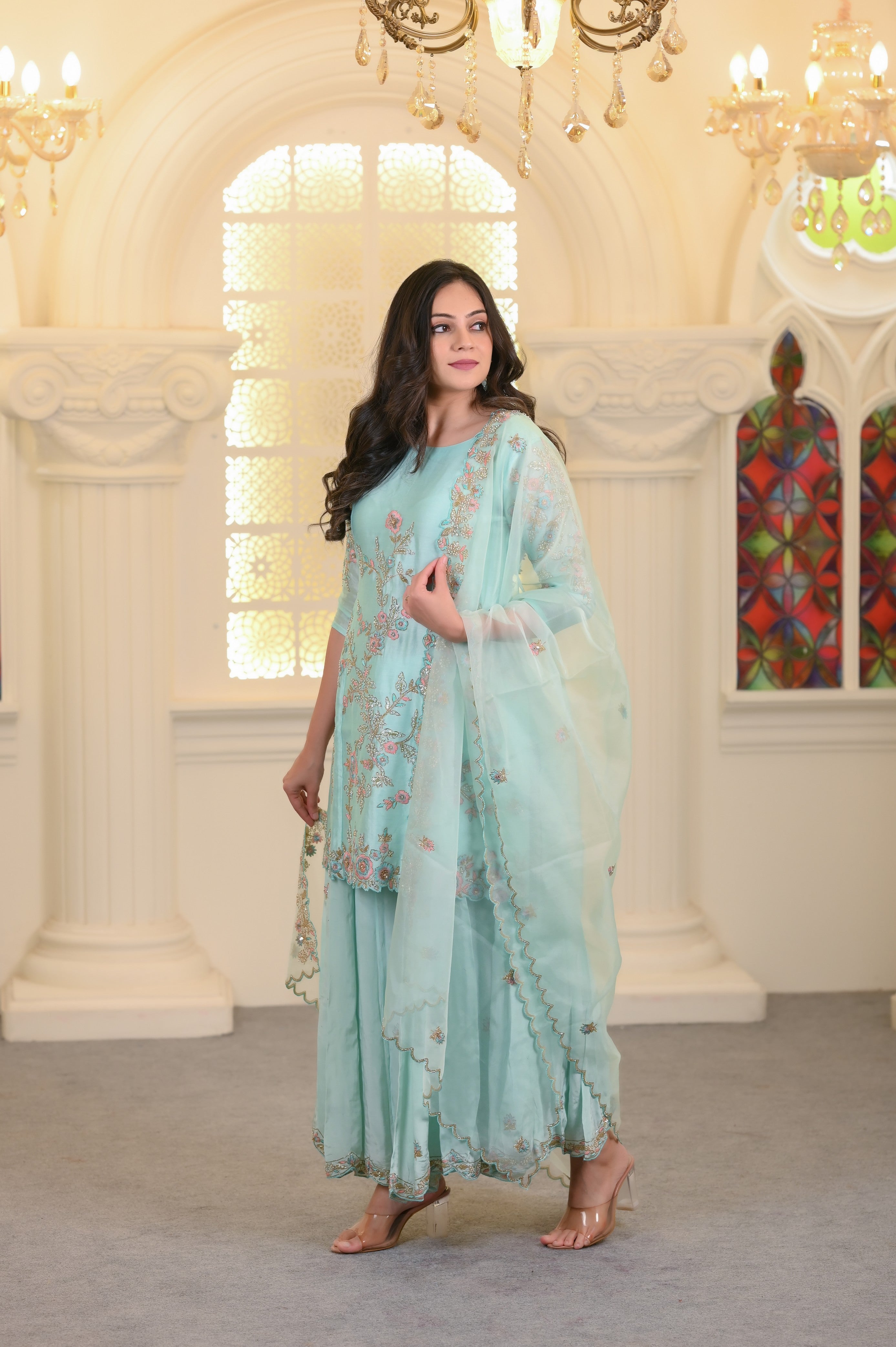 Aqua Blue Sharara Set