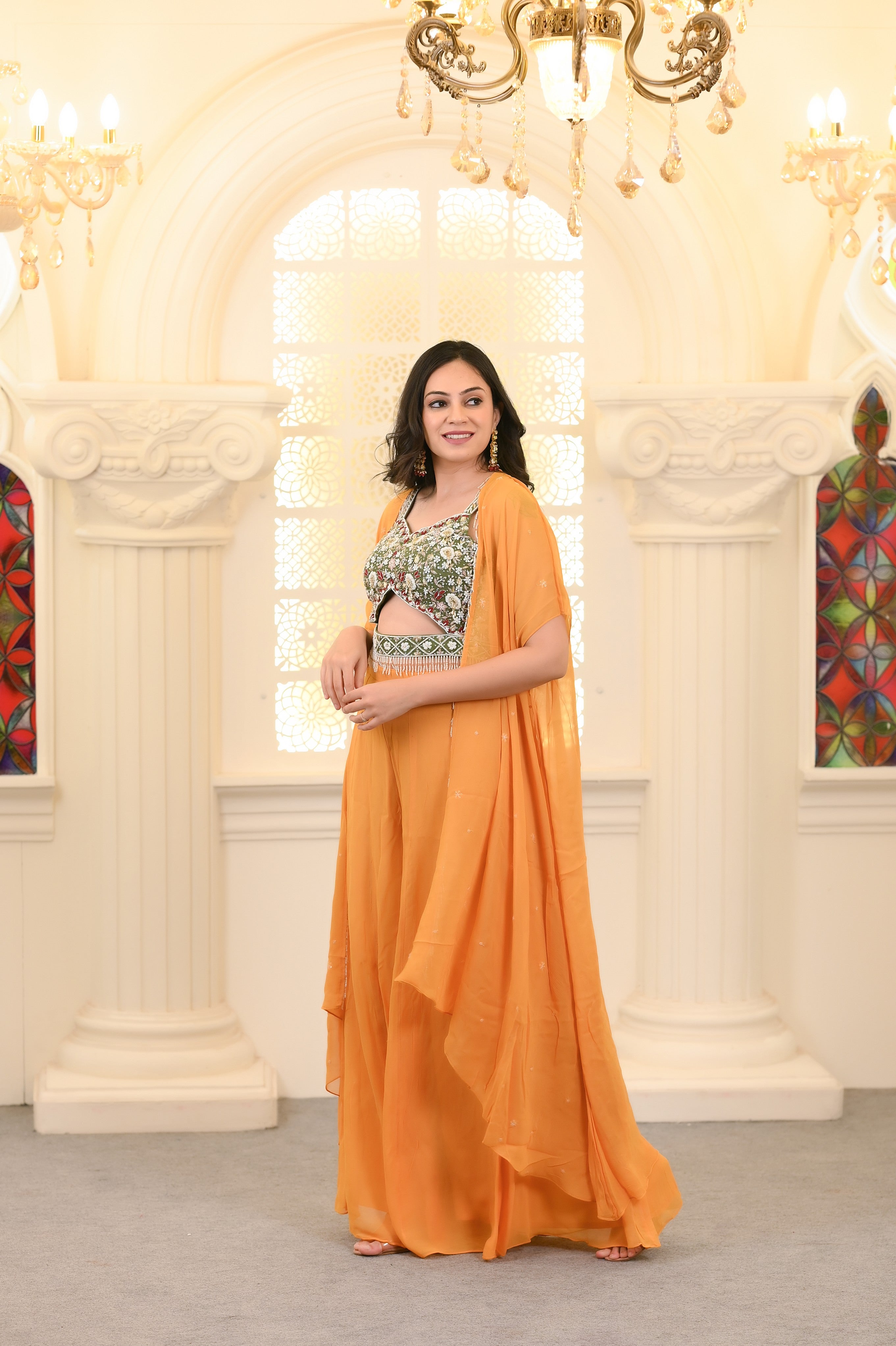 Mango Yellow with Sharara Set with Cap
