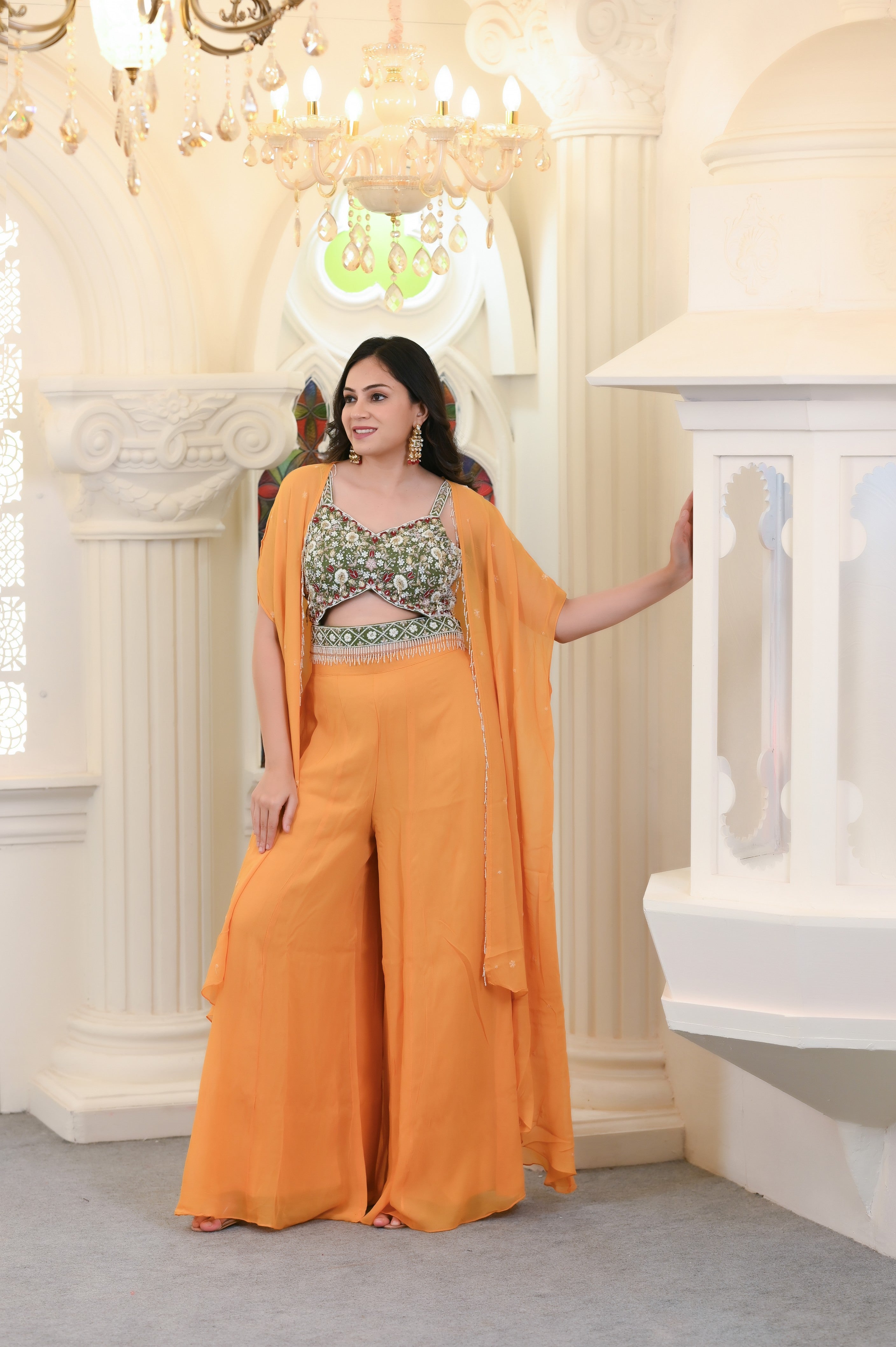 Mango Yellow with Sharara Set with Cap