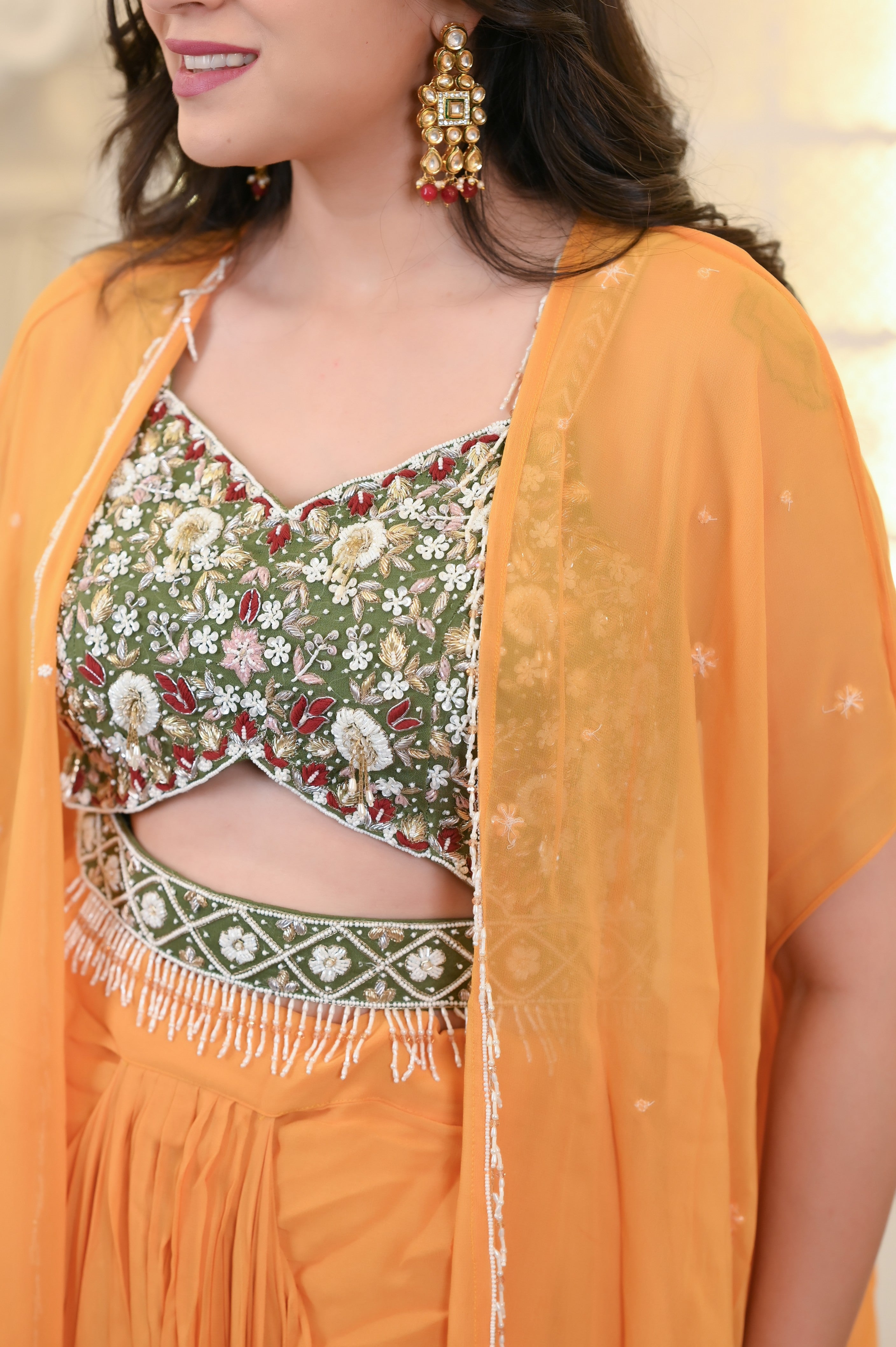 Mango Yellow with Sharara Set with Cap