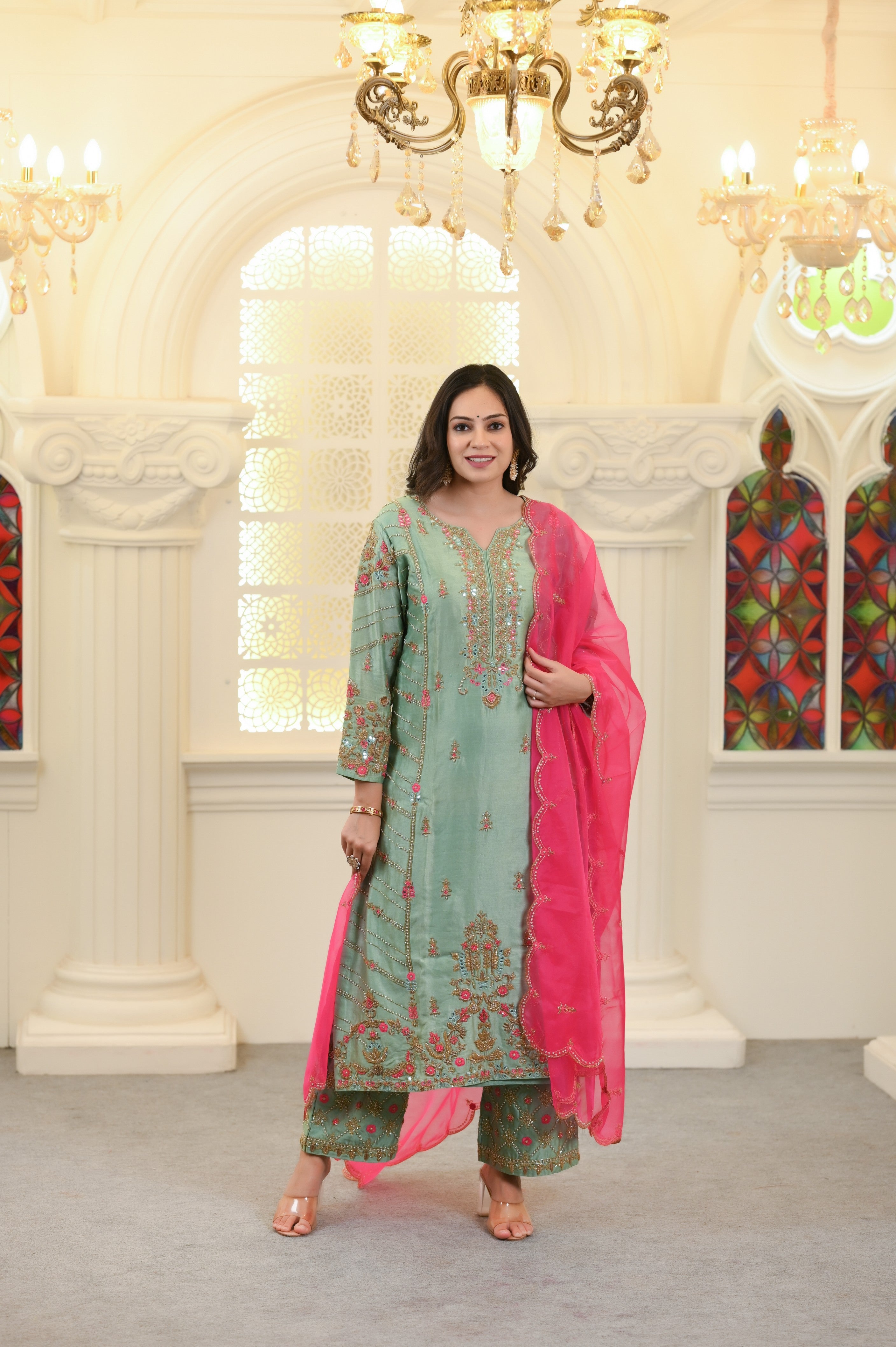 Pista Green Kurta Set with Duppata