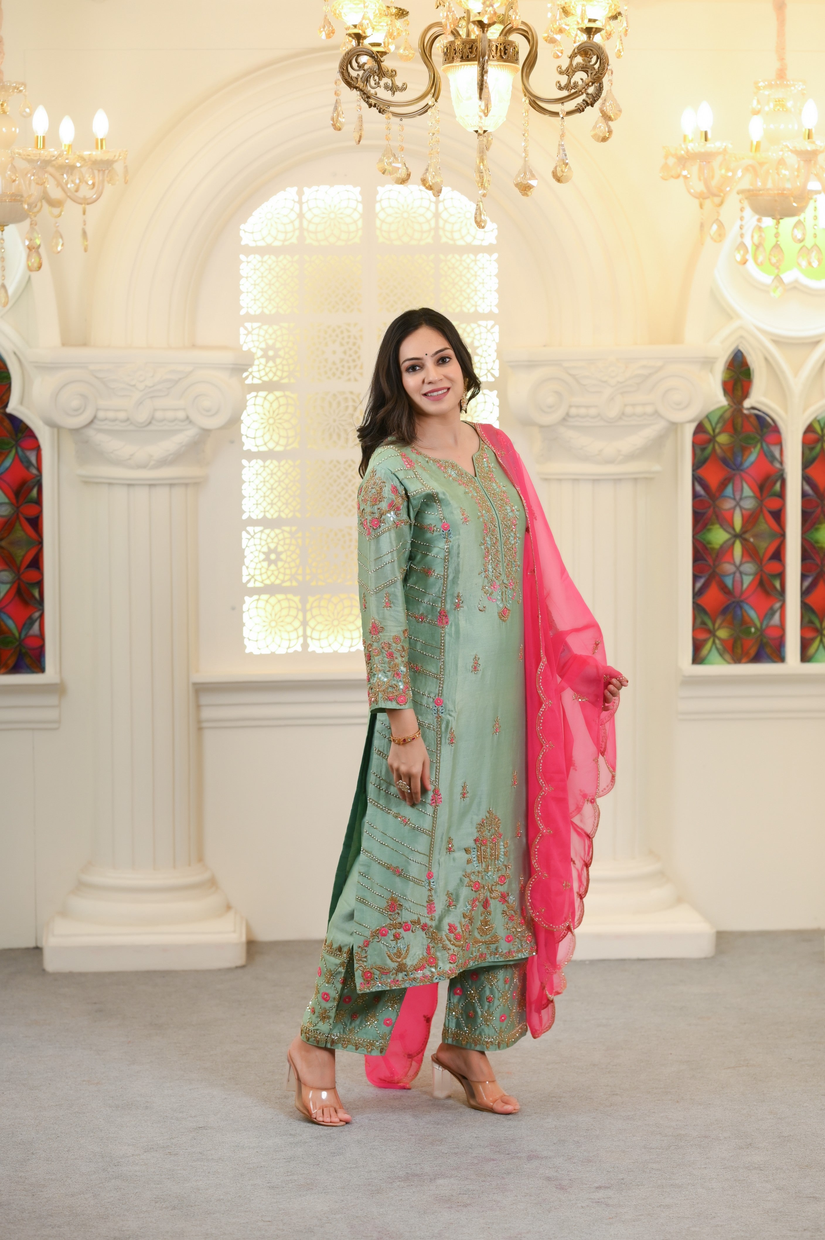 Pista Green Kurta Set with Duppata