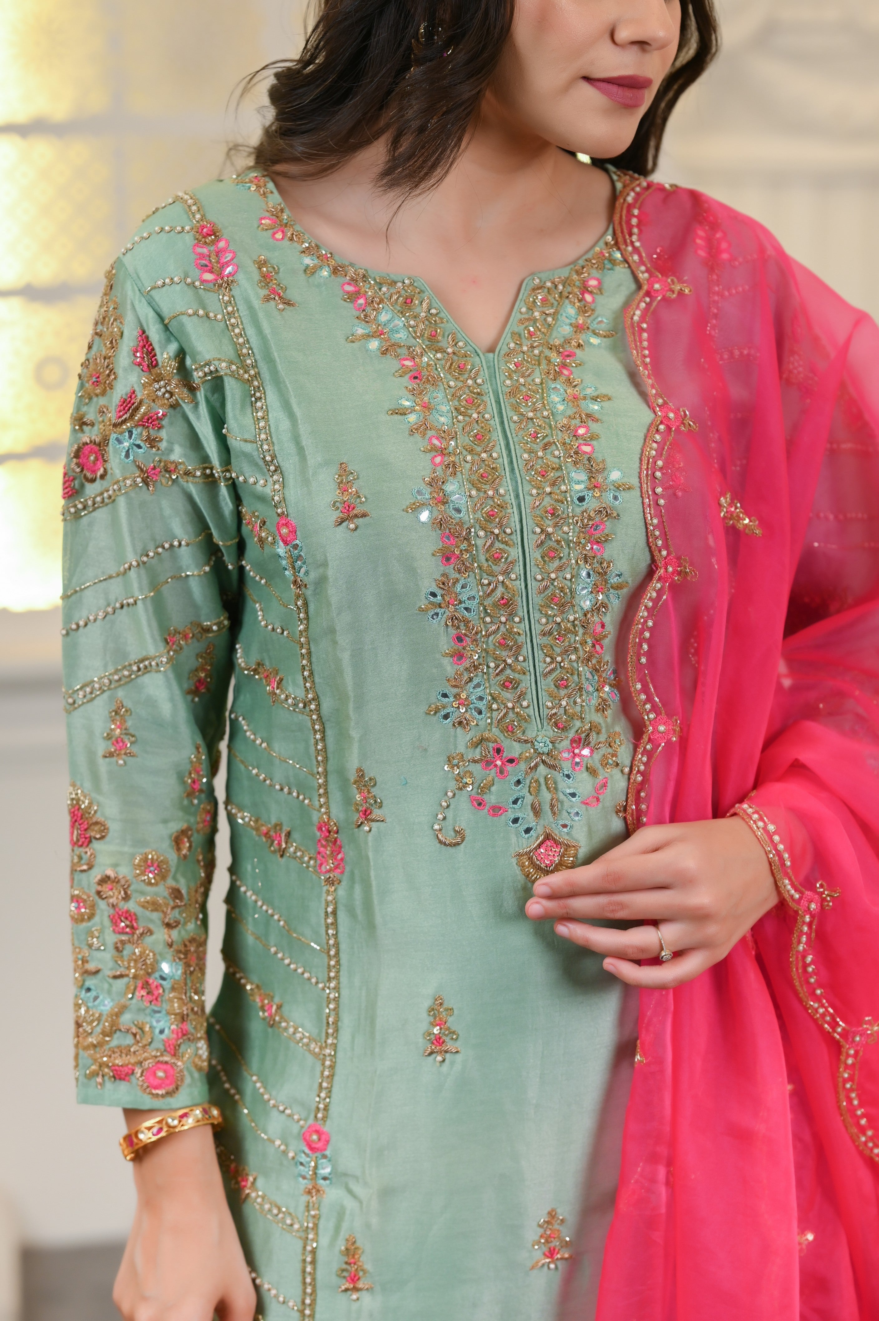 Pista Green Kurta Set with Duppata