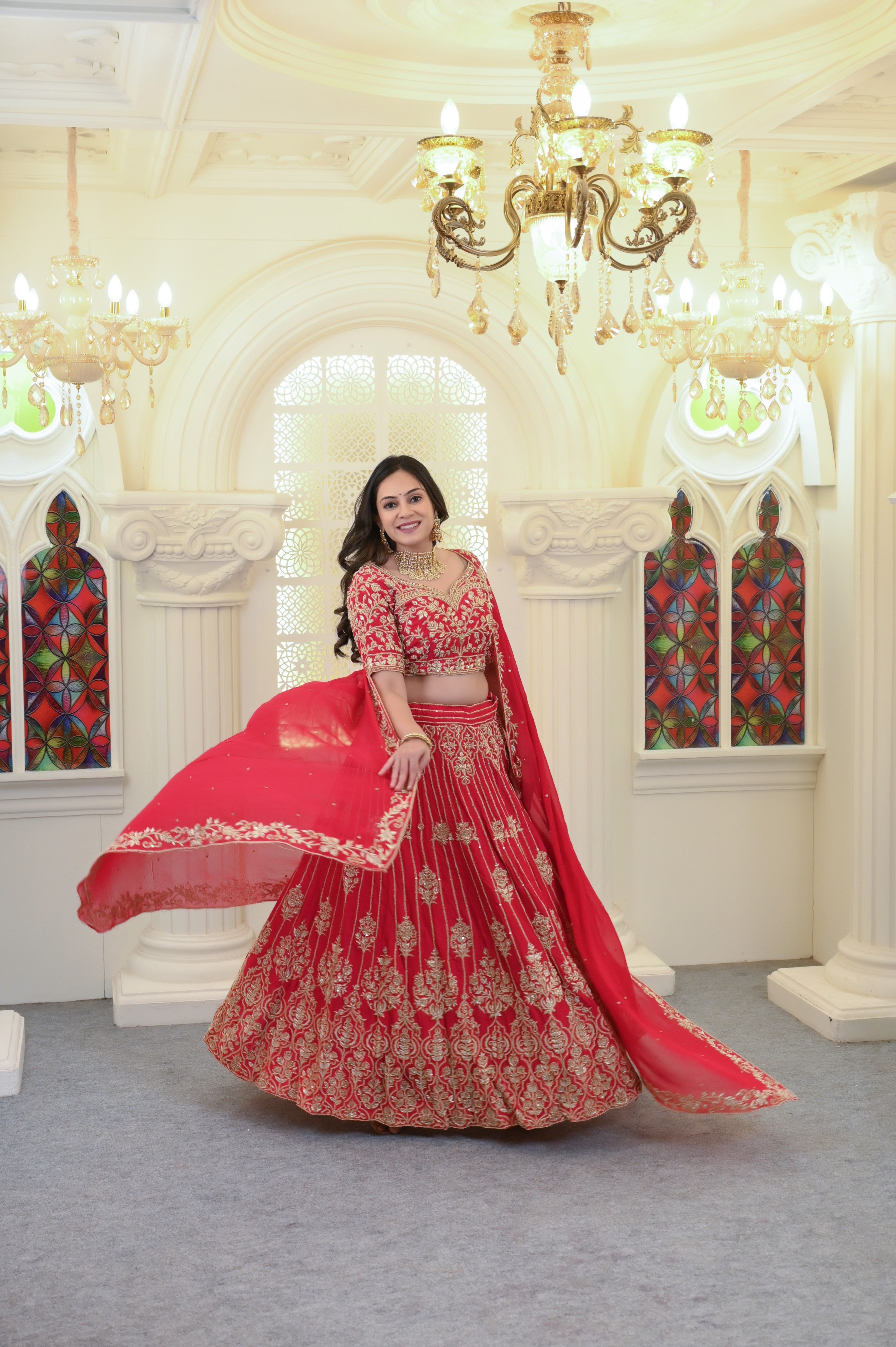Dark Pink Lehenga with Heavy Zardosi Embroidery