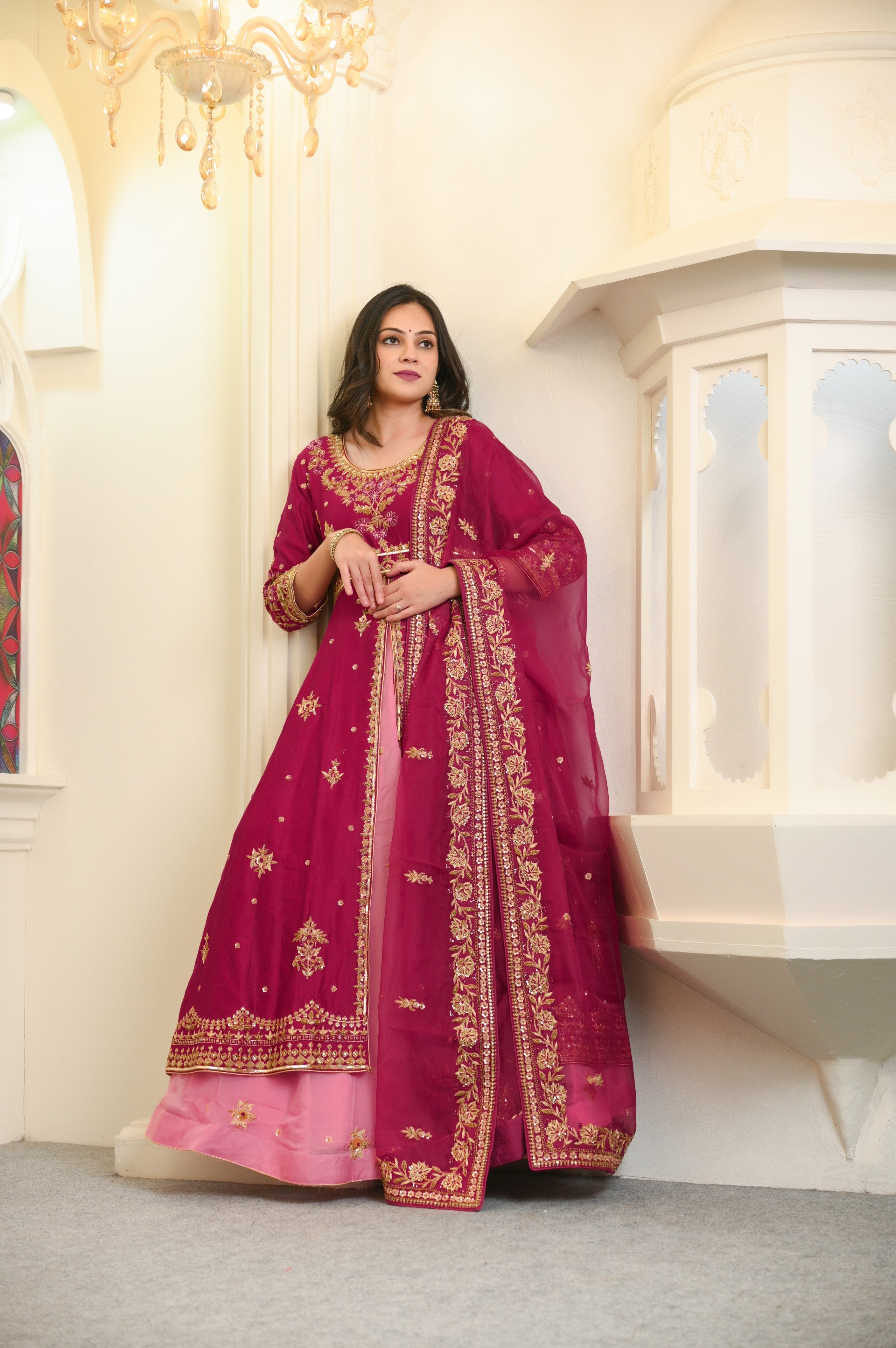 Falsa Chanderi and Organza Embroidered Lehenga Set