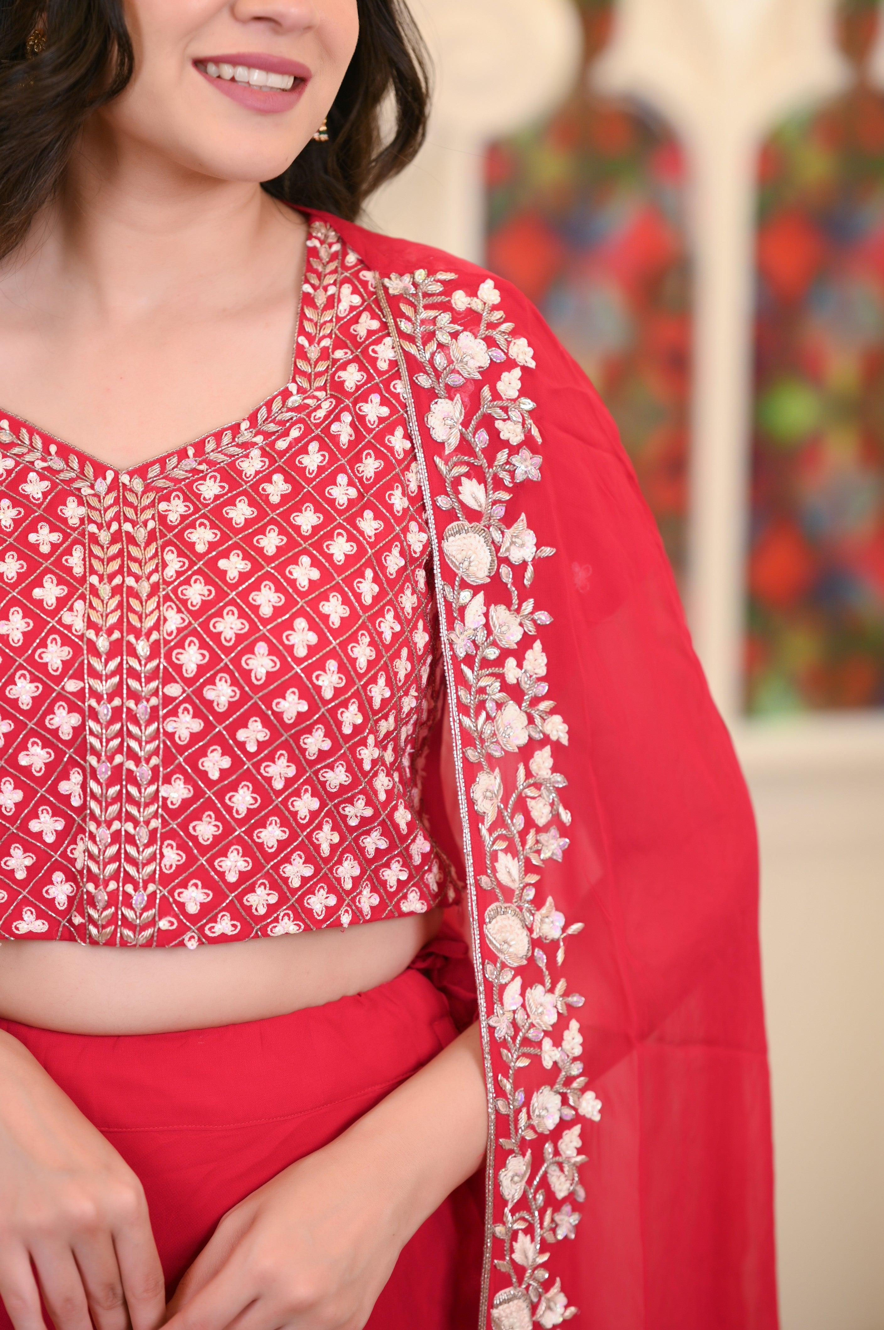 Raspberry Pink Georgette Cape Lehenga Set